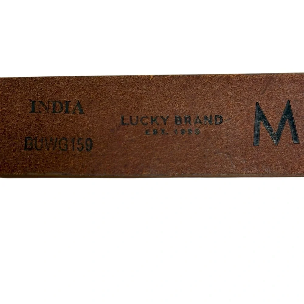 Lucky Brand Women’s Medium Golden Floral Embroidered 100% Leather Brown Belt NWT